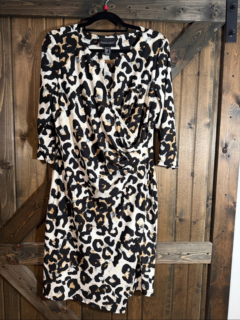 Frank Lyman Design Leopard-Print Midi Dress in Black, White & Tan
